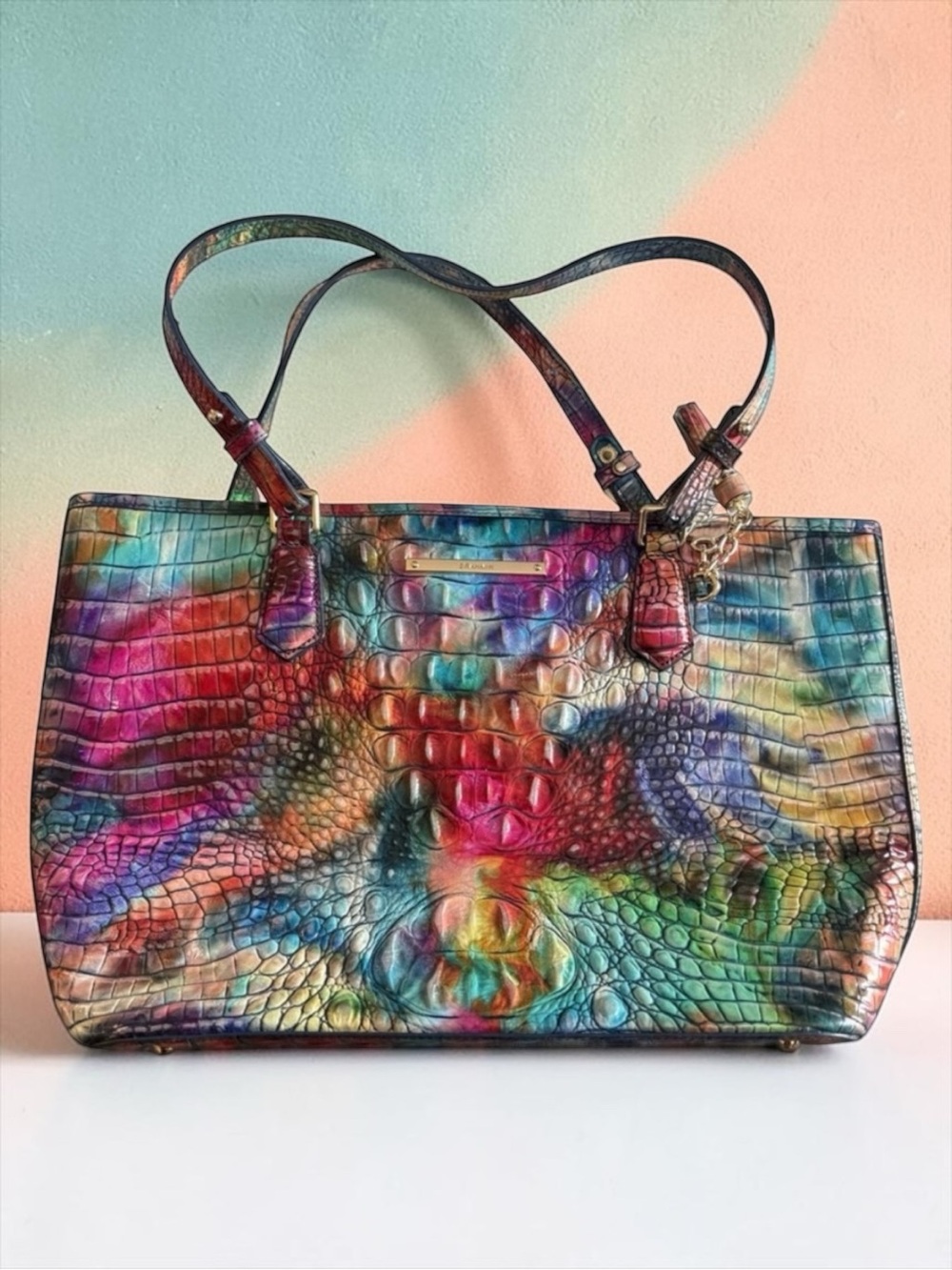Rare BRAHMIN Awestruck Melbourne Medium Asher Leather Tote Bag Rainbow Multi HTF